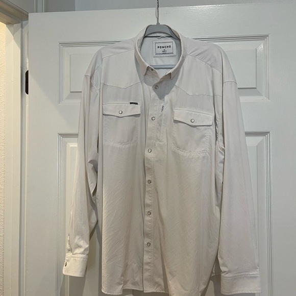 Poncho Men's white Casual Button Down Shirt - Picture 1 of 6